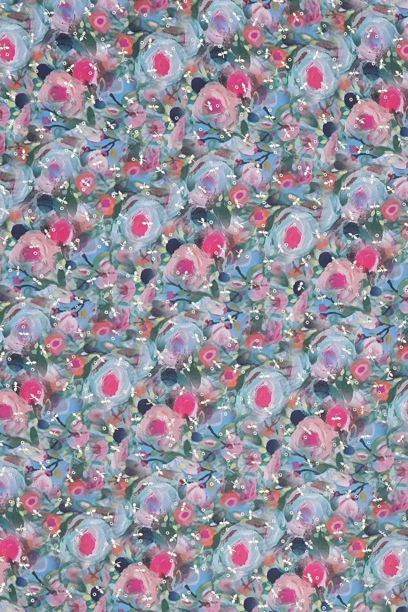 Painterly Floral Print with Gold Brasso Fabric - غاجي والا إكسبورت Gajiwala Export