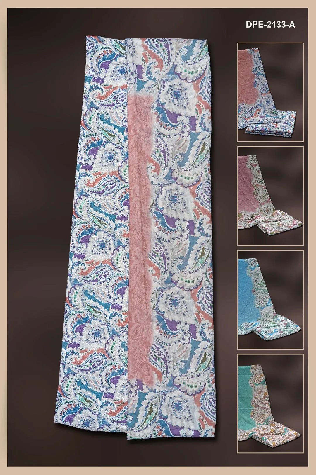 Paisley Print Dress Material with Faux Fur Border Accent - غاجي والا إكسبورت Gajiwala Export