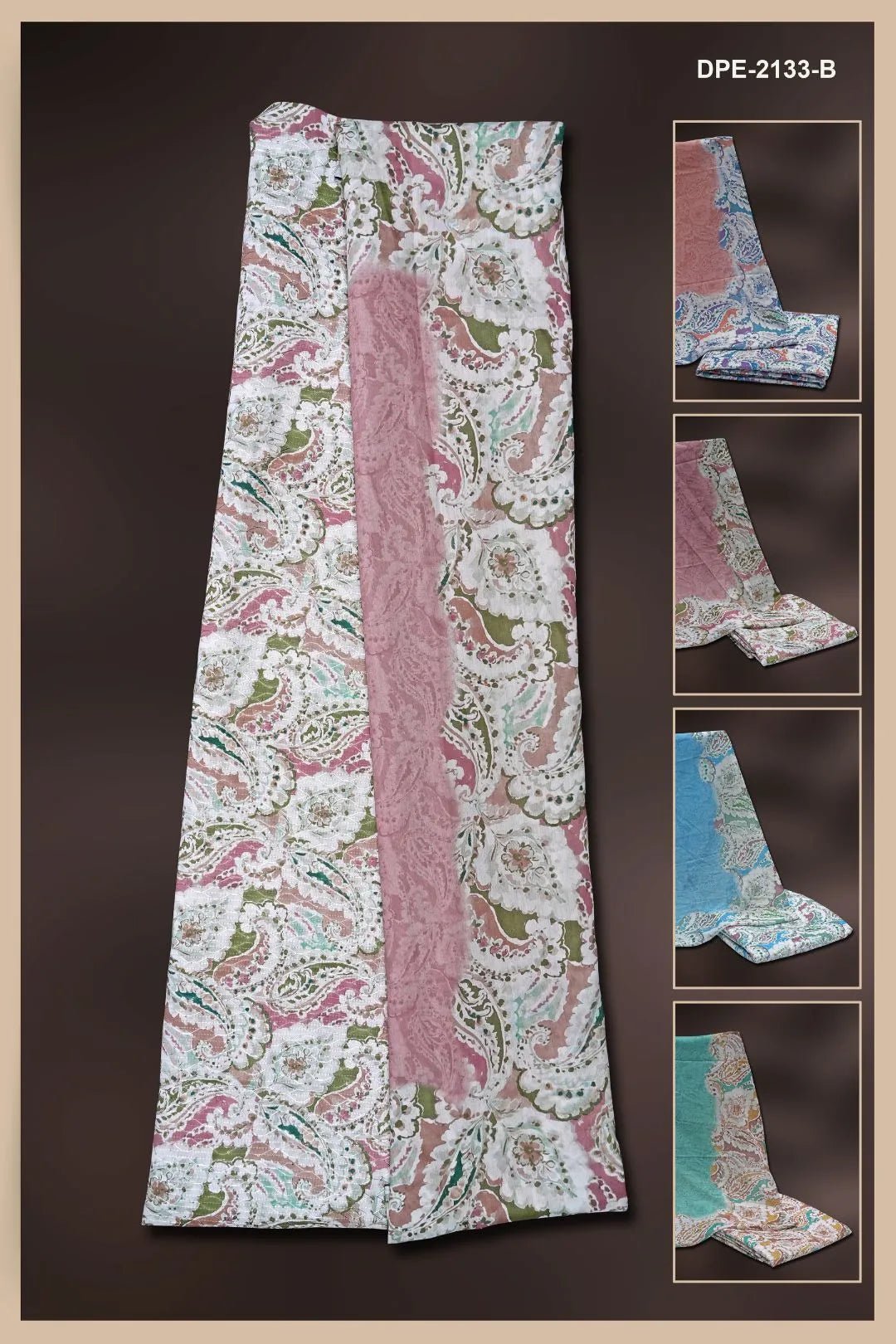 Paisley Print Dress Material with Faux Fur Border Accent - غاجي والا إكسبورت Gajiwala Export