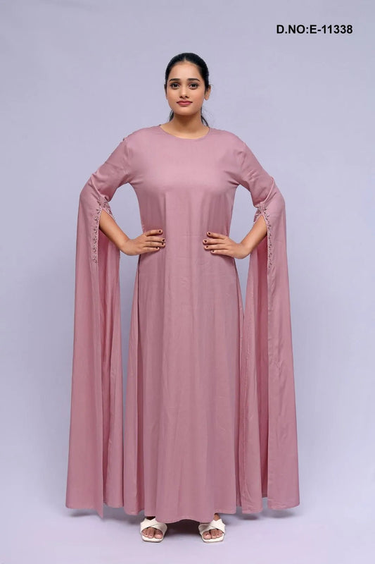 Peach Cape Sleeve Abaya Elegant Full-Length Maxi Gown- غاجي والا إكسبورت Gajiwala Export