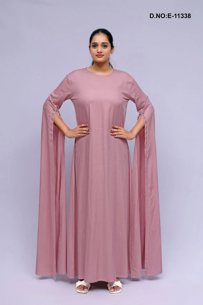 Peach Elegant Abaya with Dramatic Cape Sleeves - غاجي والا إكسبورت Gajiwala Export
