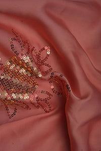 Sequin Floral Coral Fabric Perfect for Sarees, Gowns & Party Wear - غاجي والا إكسبورت Gajiwala Export