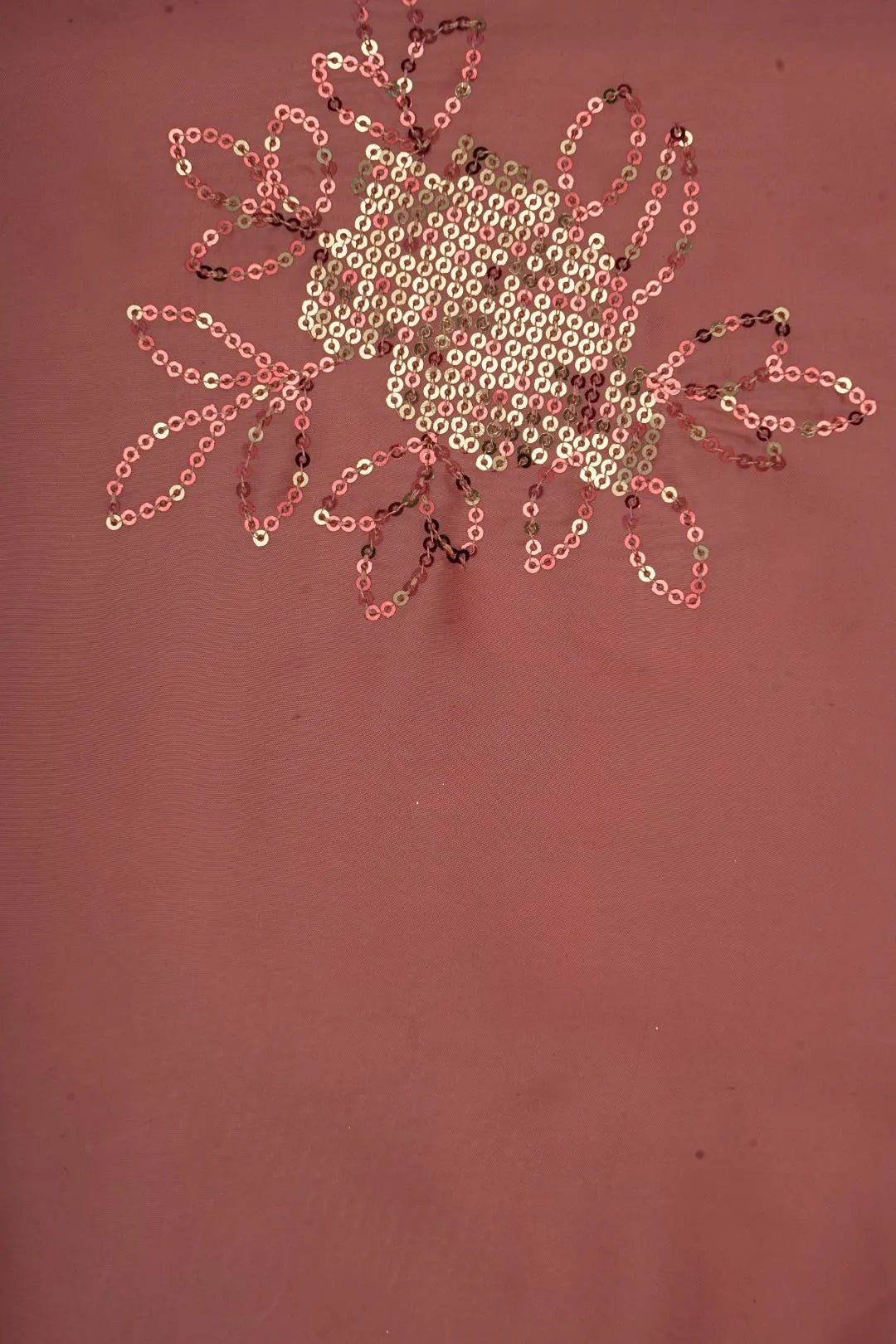 Sequin Floral Coral Fabric Perfect for Sarees, Gowns & Party Wear - غاجي والا إكسبورت Gajiwala Export