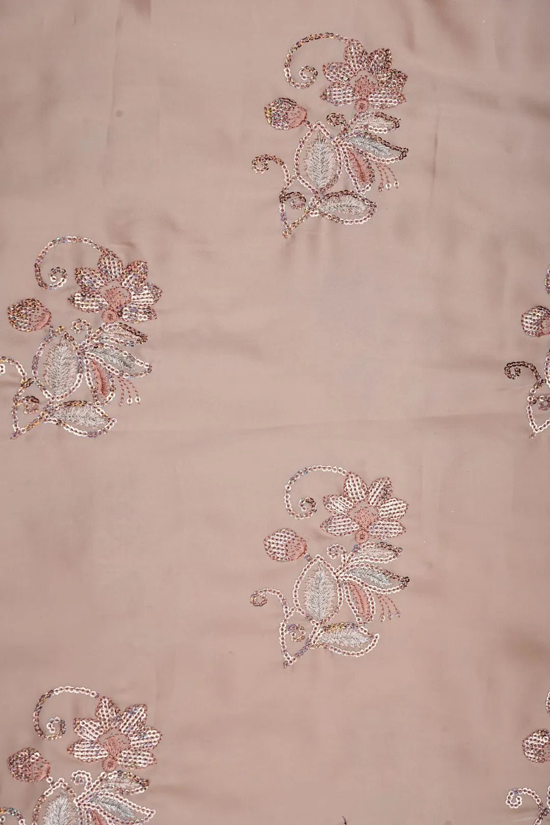 Peach Multi - Toned Floral Sequin Embroidery Fabric - غاجي والا إكسبورت Gajiwala Export