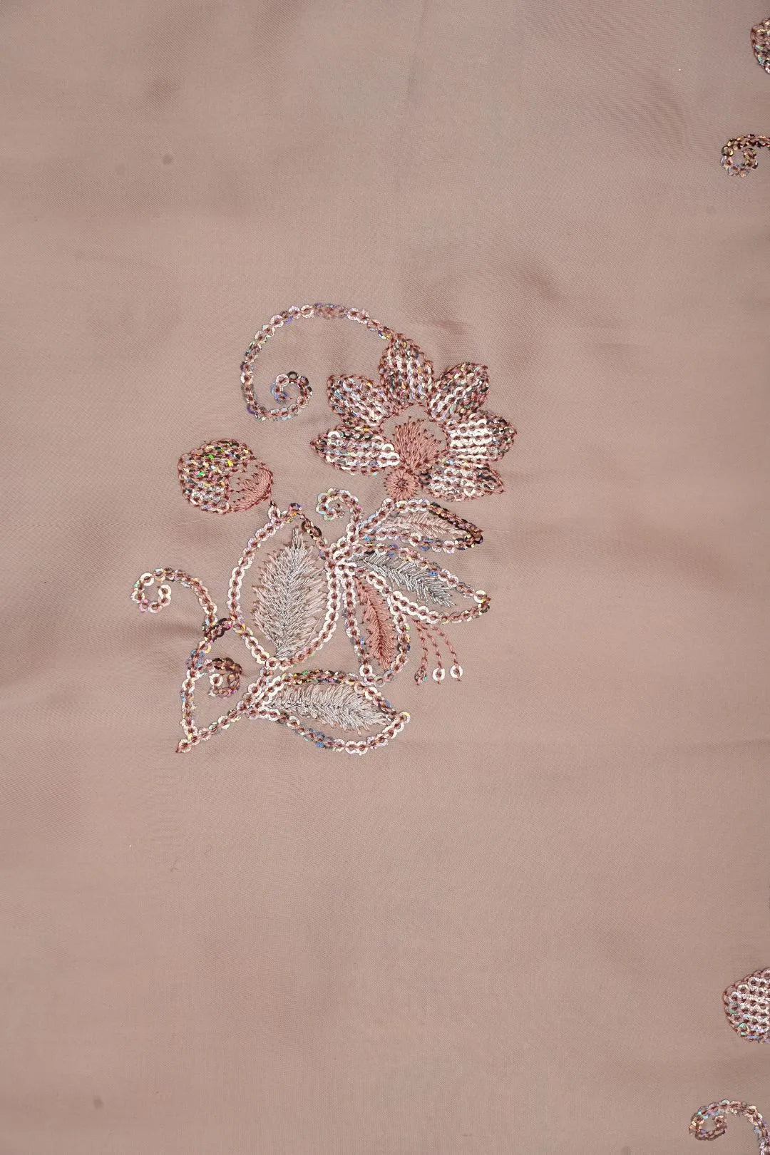 Peach Multi - Toned Floral Sequin Embroidery Fabric - غاجي والا إكسبورت Gajiwala Export