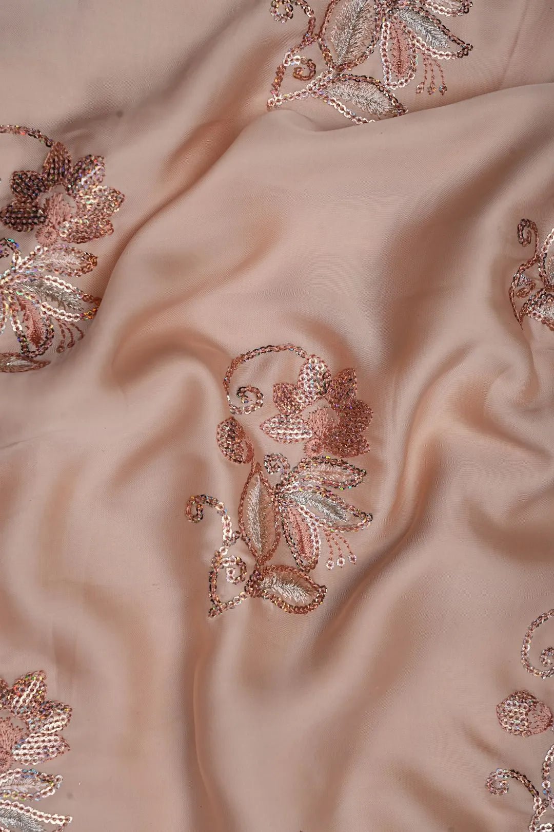 Peach Multi - Toned Floral Sequin Embroidery Fabric - غاجي والا إكسبورت Gajiwala Export