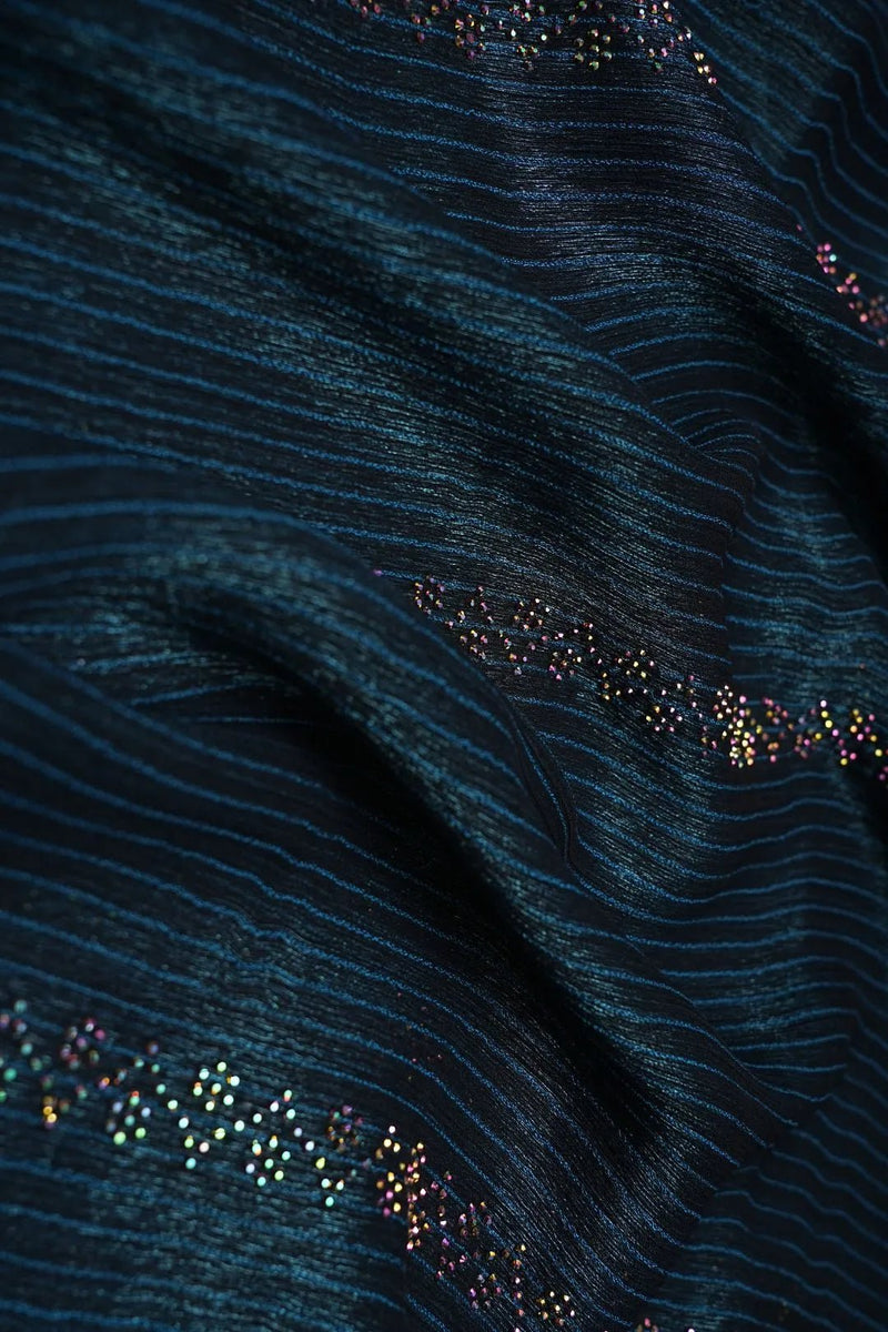 Peacock Striped Fine Vertical Sequin Border Fabric - غاجي والا إكسبورت Gajiwala Export