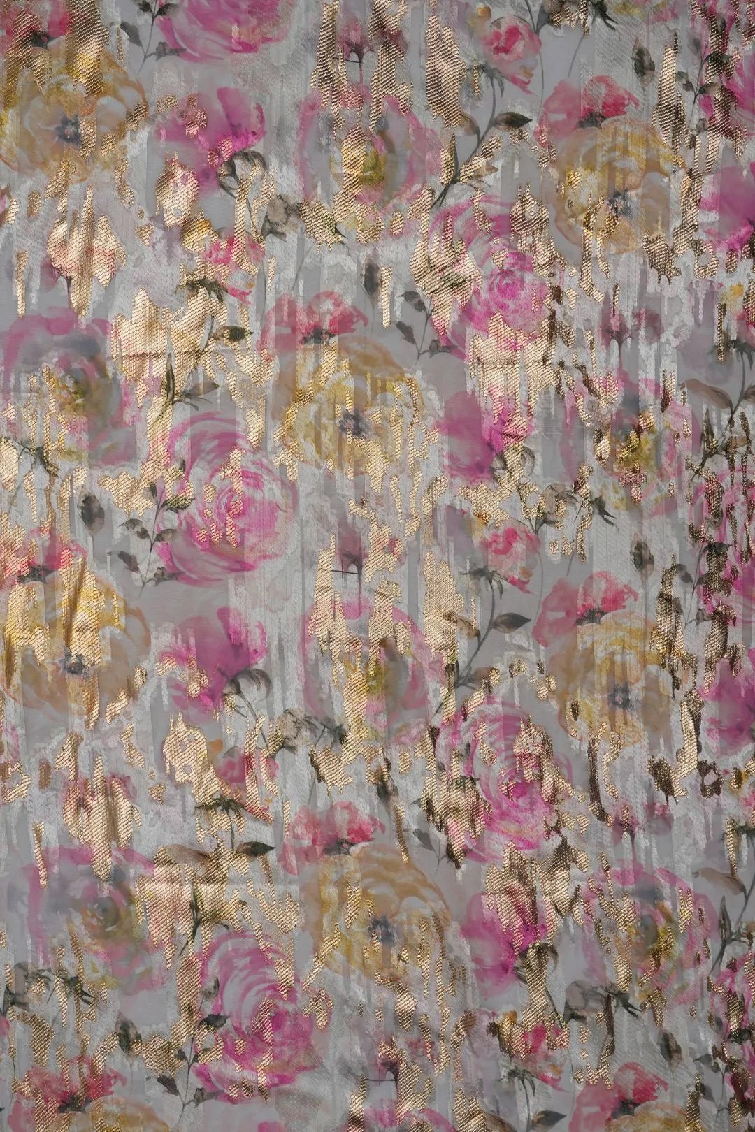 Pink and Watercolor Floral Print Brocade Fabric - غاجي والا إكسبورت Gajiwala Export