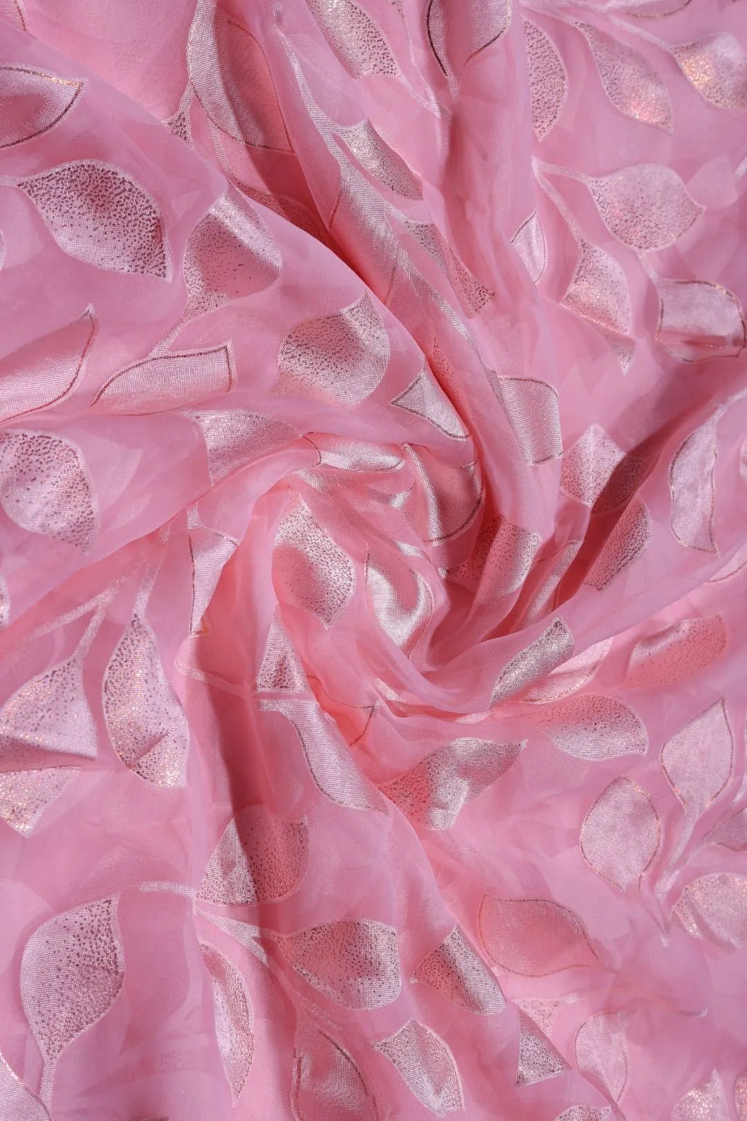 Pink Brasso with All - Over Silver Trailing Leaf Motif - غاجي والا إكسبورت Gajiwala Export