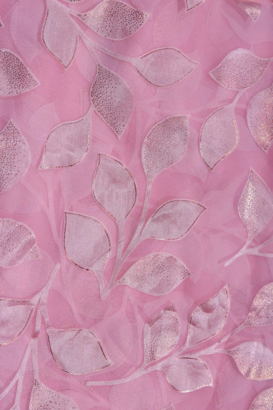 Pink Brasso with All - Over Silver Trailing Leaf Motif - غاجي والا إكسبورت Gajiwala Export