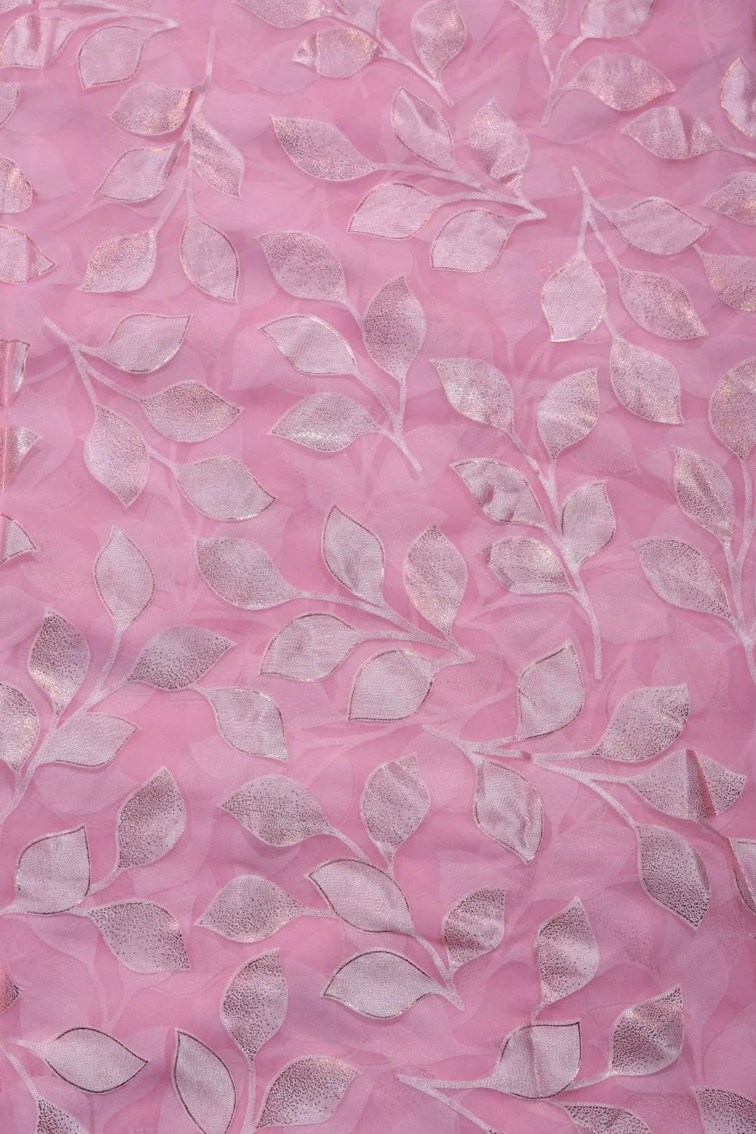 Pink Brasso with All - Over Silver Trailing Leaf Motif - غاجي والا إكسبورت Gajiwala Export