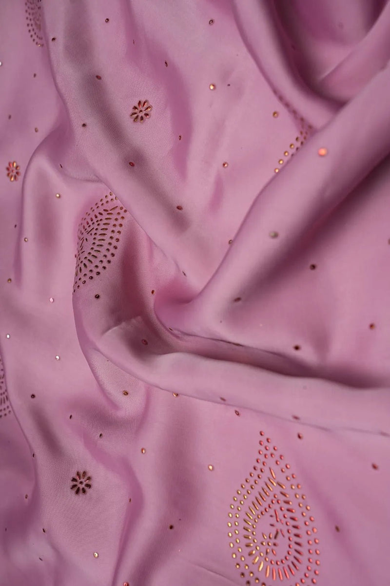 Pink Fabric with Sequin Paisley and Floral Buti - غاجي والا إكسبورت Gajiwala Export