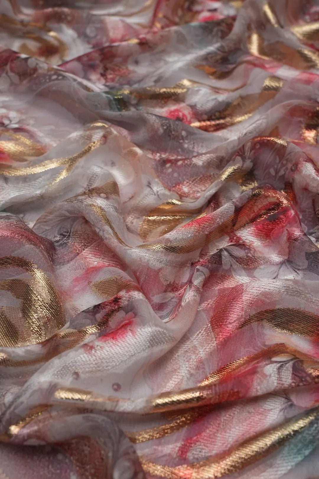 Pink Flowing Abstract Floral Print Chiffon Fabric - غاجي والا إكسبورت Gajiwala Export