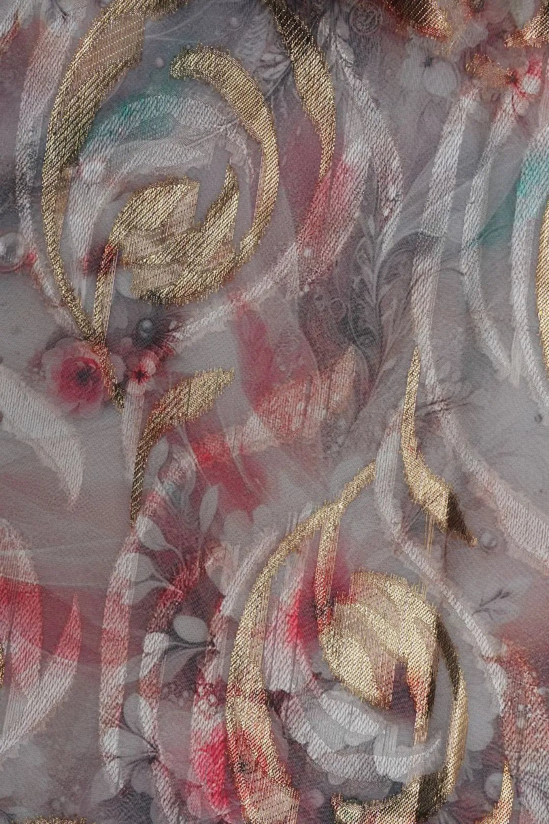 Pink Flowing Abstract Floral Print Chiffon Fabric - غاجي والا إكسبورت Gajiwala Export