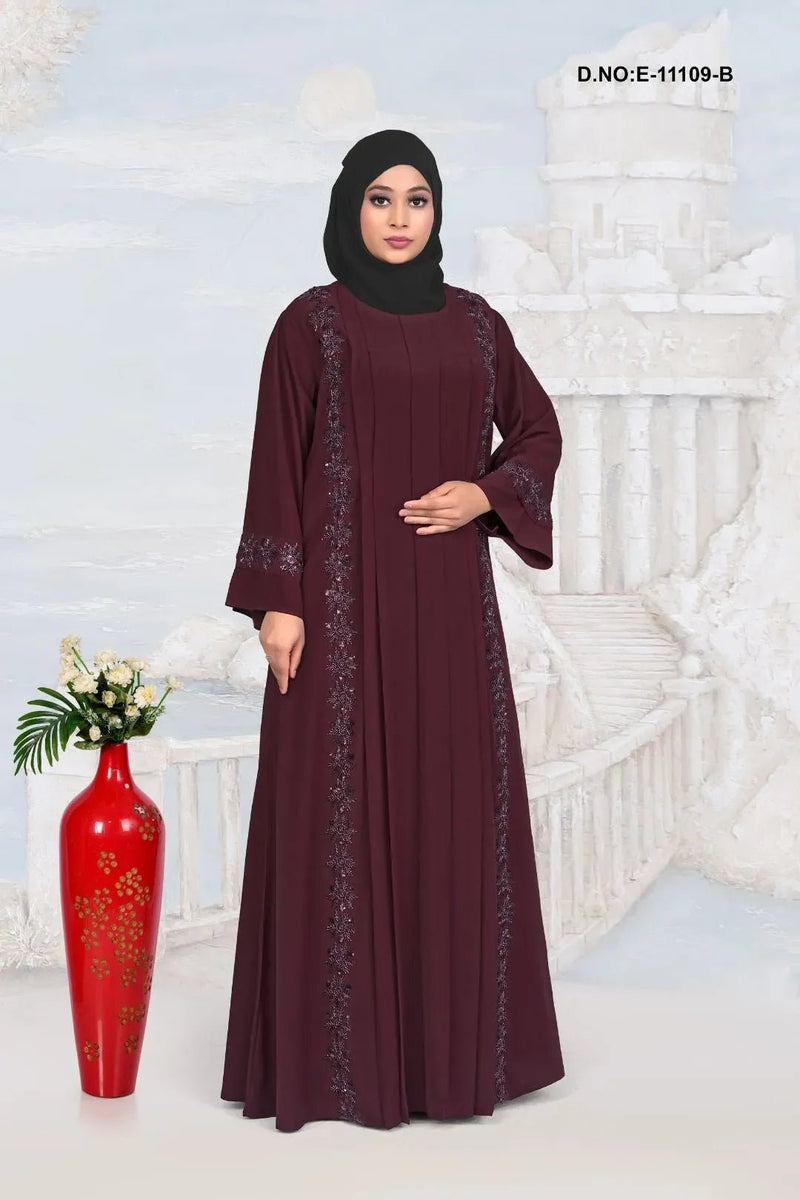 Pleated Abaya with Floral Motifs For Women - غاجي والا إكسبورت Gajiwala Export
