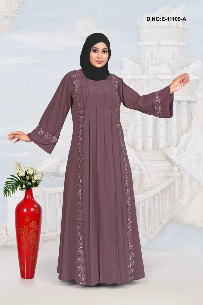 Pleated Abaya with Floral Motifs For Women - غاجي والا إكسبورت Gajiwala Export