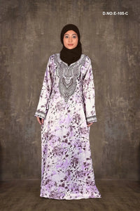 Printed Baby Satin Jalabiya with Embroidered Neckline - غاجي والا إكسبورت Gajiwala Export