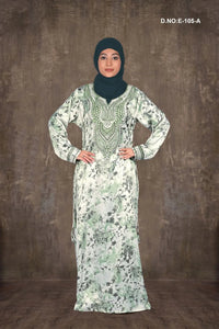 Printed Baby Satin Jalabiya with Embroidered Neckline - غاجي والا إكسبورت Gajiwala Export