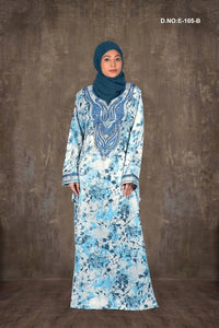 Printed Baby Satin Jalabiya with Embroidered Neckline - غاجي والا إكسبورت Gajiwala Export