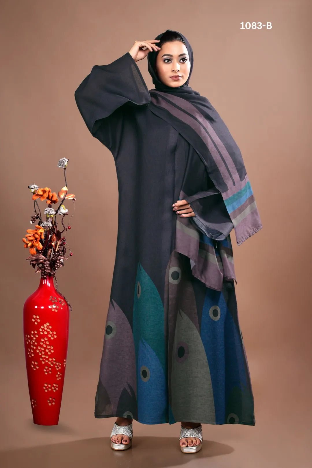 Printed Linen Shrug with Abstract Motif Border - غاجي والا إكسبورت Gajiwala Export