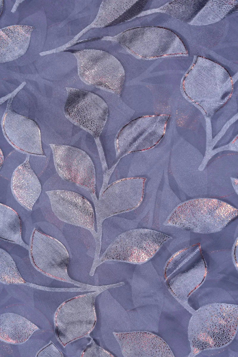 Purple  Brasso Fabric with Silver Trailing Leaf Motif - غاجي والا إكسبورت Gajiwala Export
