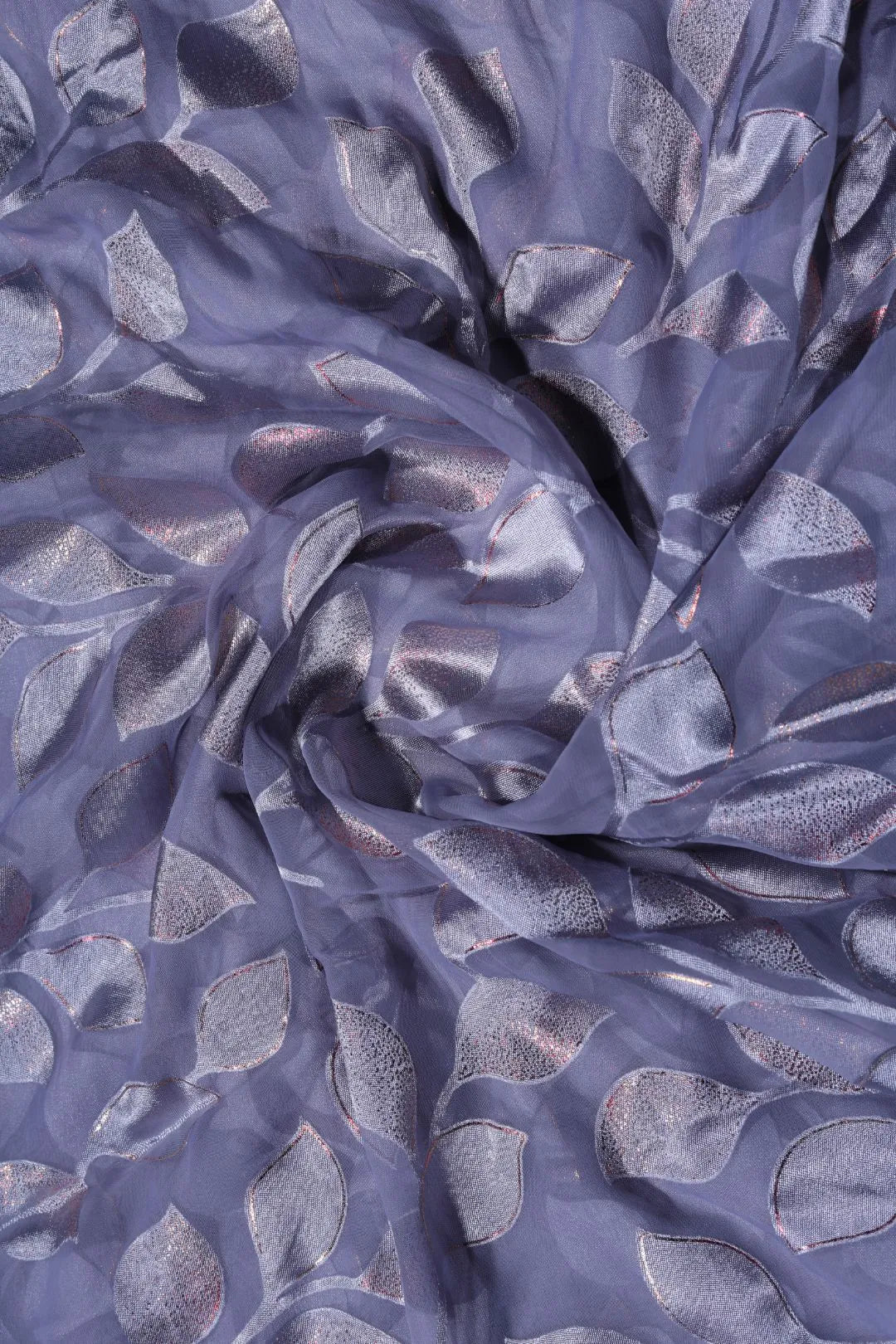Purple  Brasso Fabric with Silver Trailing Leaf Motif - غاجي والا إكسبورت Gajiwala Export