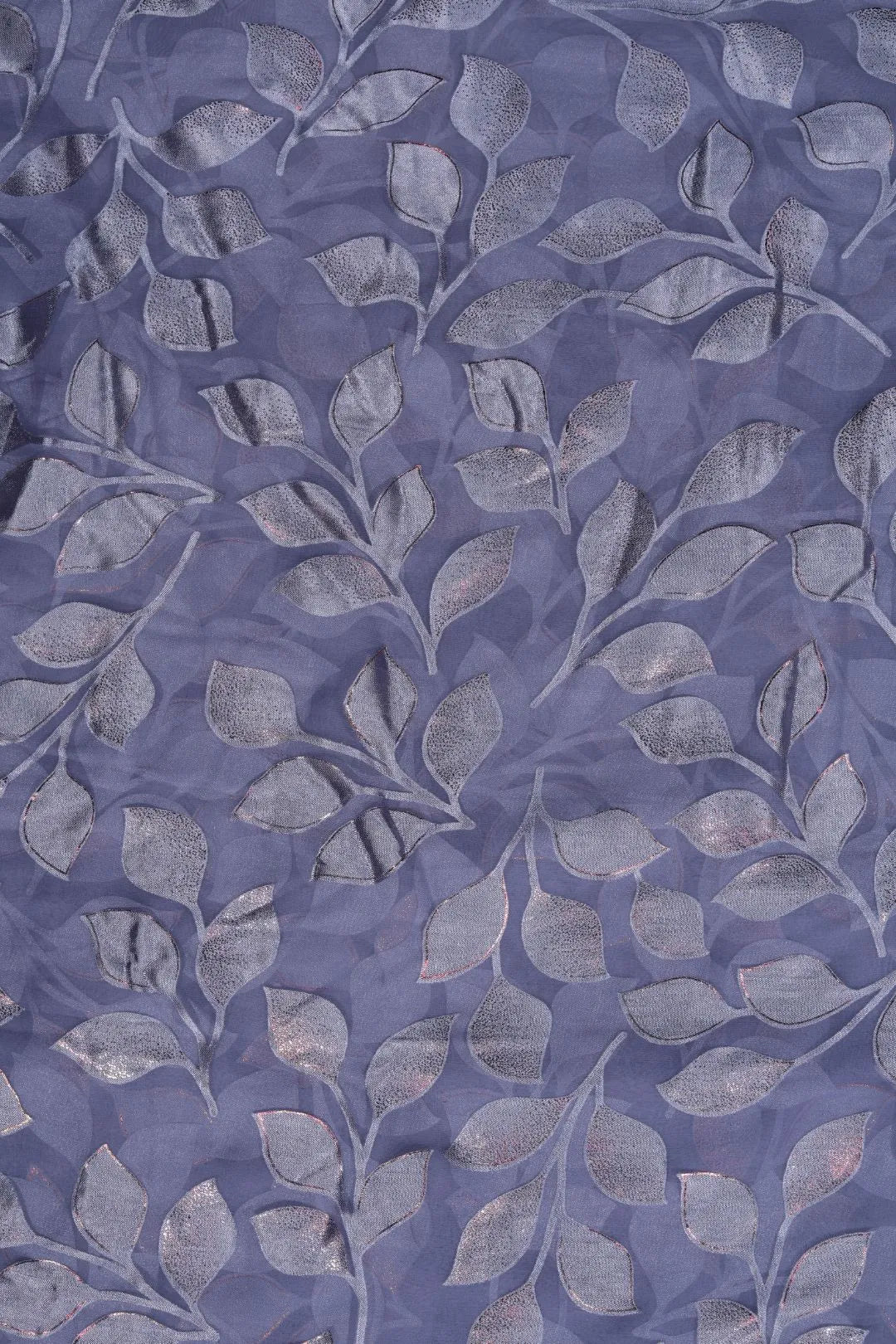 Purple  Brasso Fabric with Silver Trailing Leaf Motif - غاجي والا إكسبورت Gajiwala Export