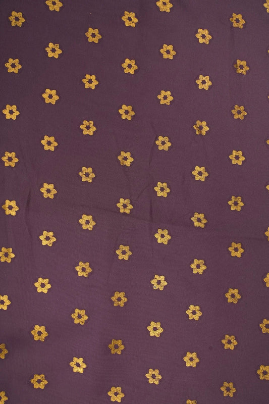 Purple Fabric with Metallic Gold Floral Buti Print - غاجي والا إكسبورت Gajiwala Export