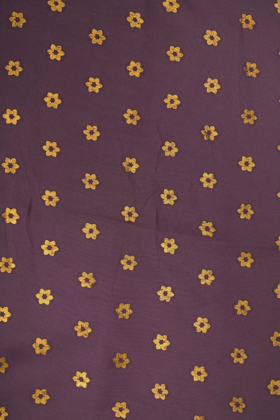 Purple Fabric with Metallic Gold Floral Buti Print - غاجي والا إكسبورت Gajiwala Export