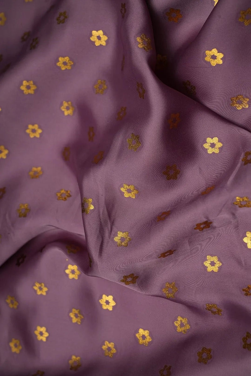 Purple Fabric with Metallic Gold Floral Buti Print - غاجي والا إكسبورت Gajiwala Export