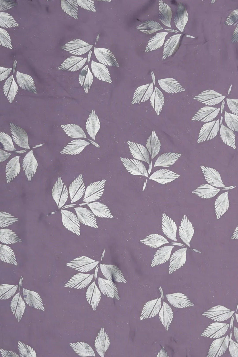 Purple Fabric with Silver Foil Print Leaf Motifs - غاجي والا إكسبورت Gajiwala Export