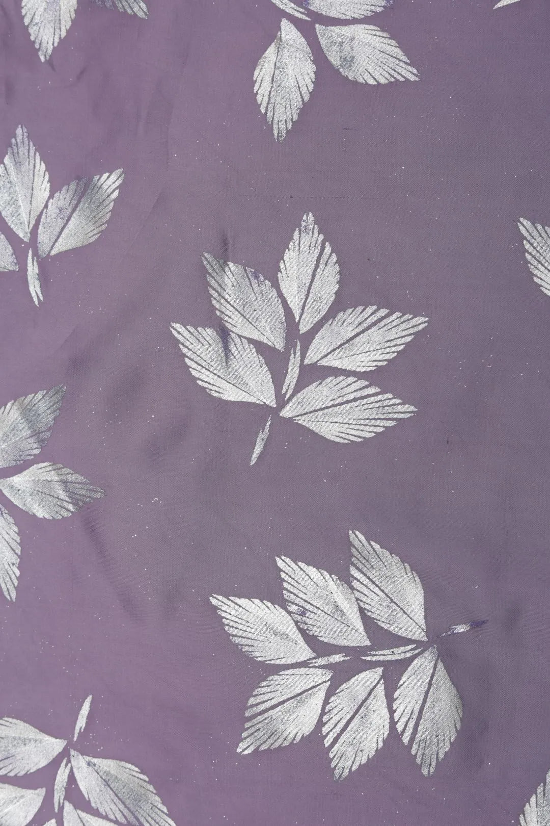 Purple Fabric with Silver Foil Print Leaf Motifs - غاجي والا إكسبورت Gajiwala Export