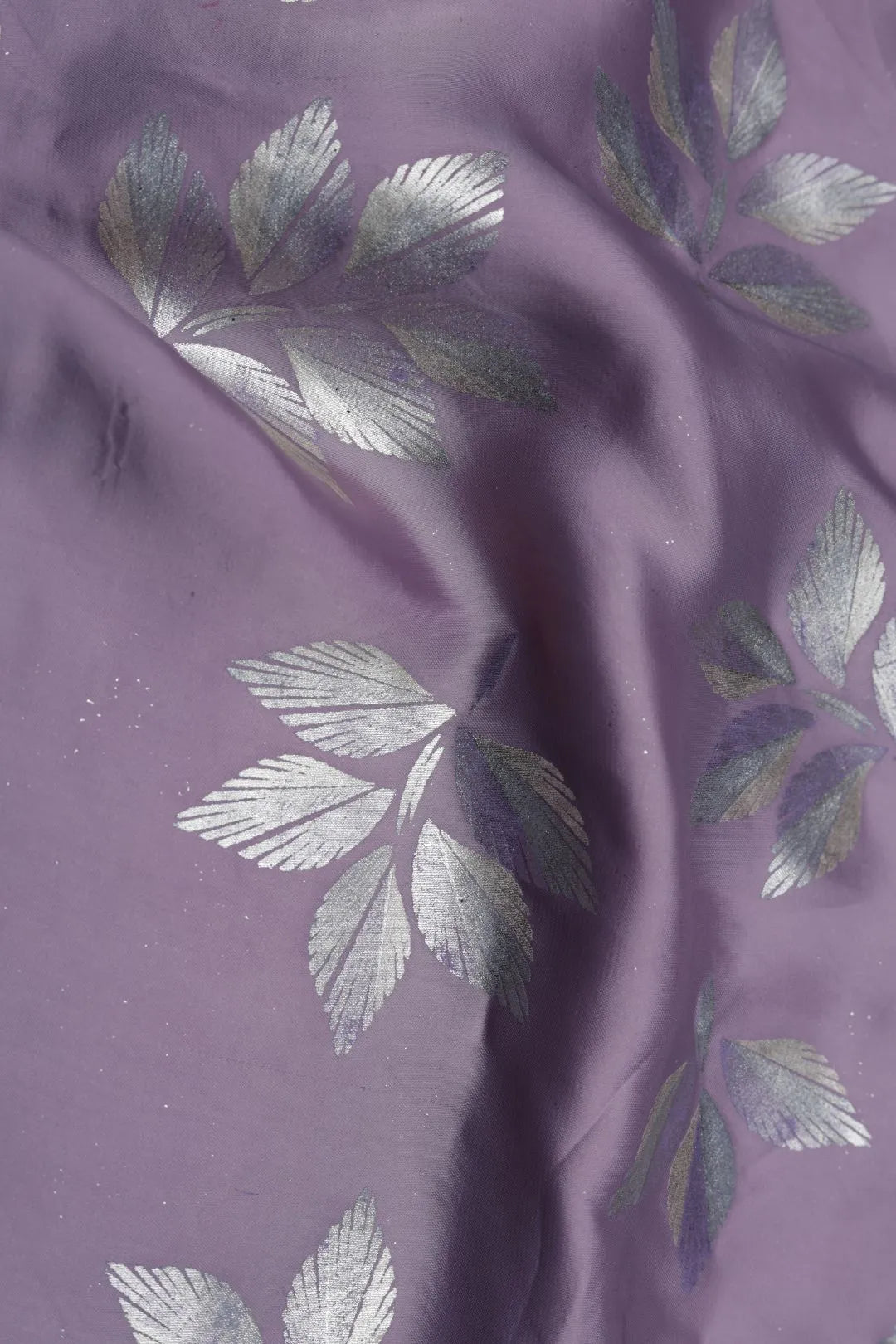 Purple Fabric with Silver Foil Print Leaf Motifs - غاجي والا إكسبورت Gajiwala Export