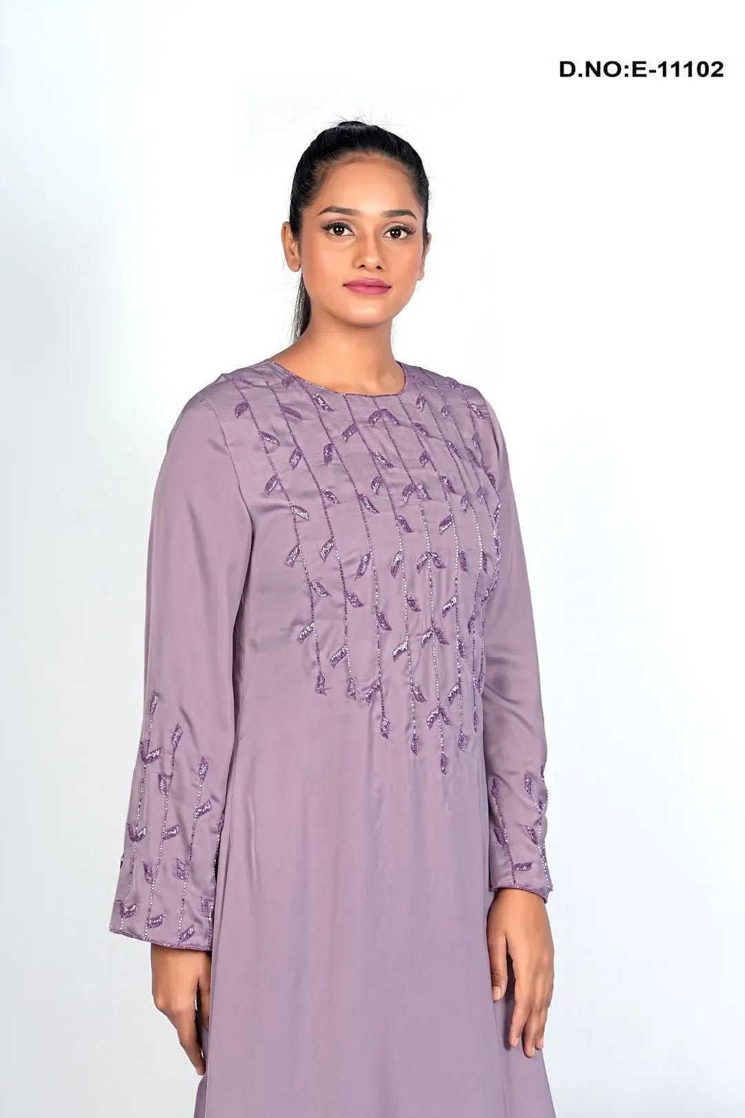 Purple Long Abaya with Embroidered Sleeves - غاجي والا إكسبورت Gajiwala Export
