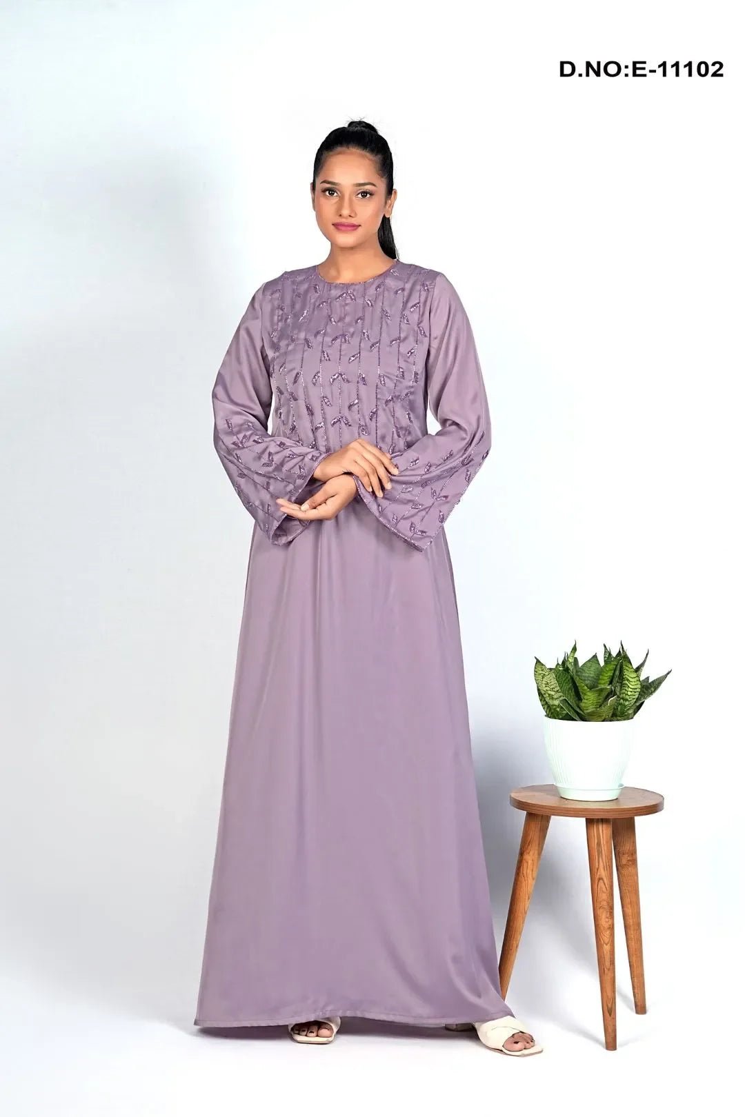 Purple Long Abaya with Embroidered Sleeves - غاجي والا إكسبورت Gajiwala Export