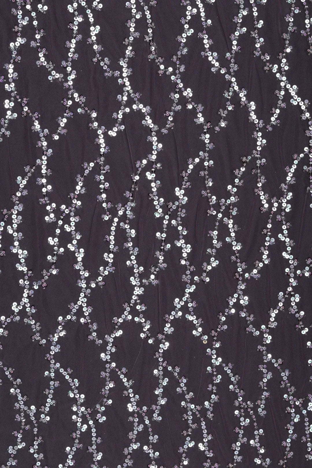 Purple Sequined Swirling Silver Pattern Fabric - غاجي والا إكسبورت Gajiwala Export
