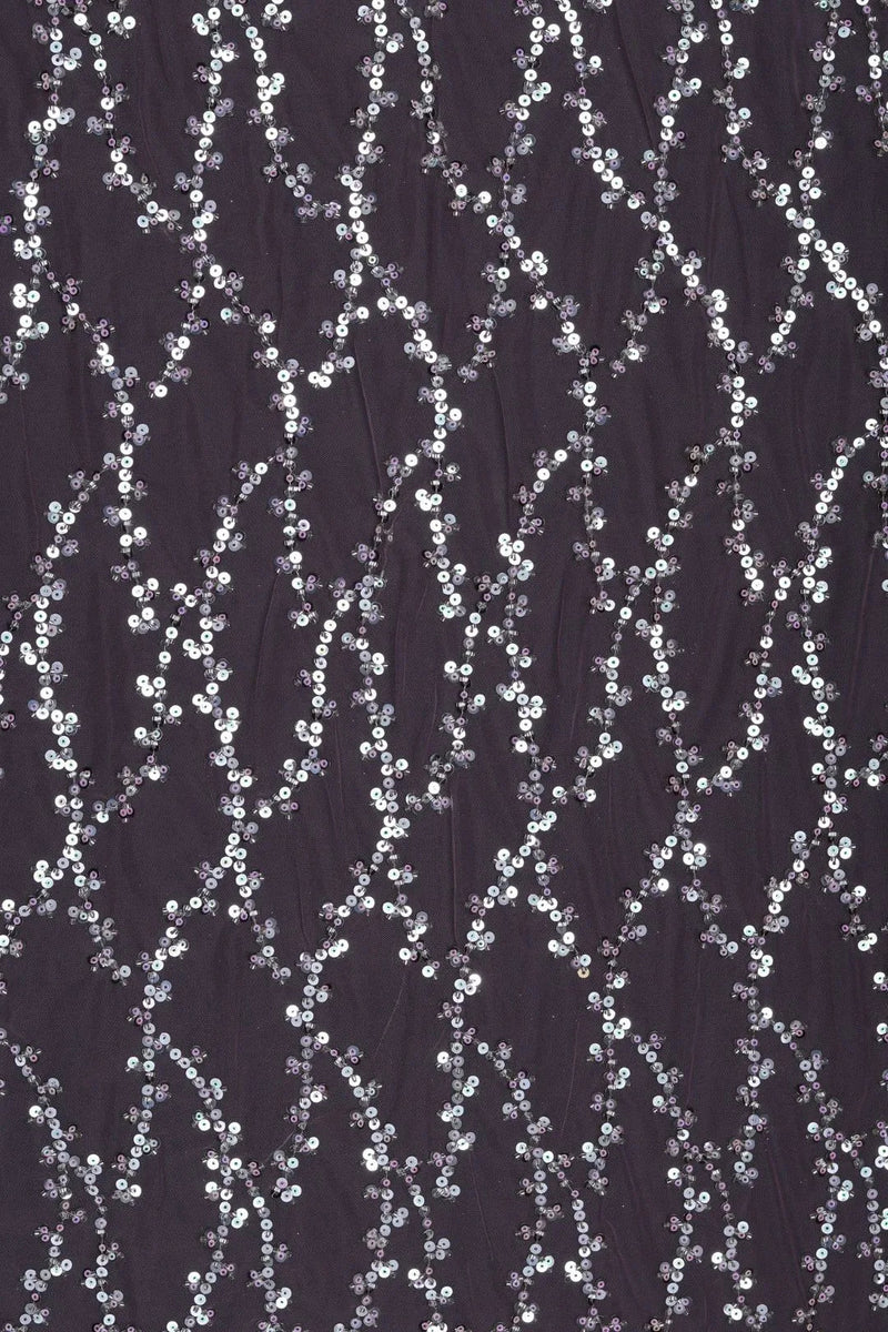Purple Sequined Swirling Silver Pattern Fabric - غاجي والا إكسبورت Gajiwala Export