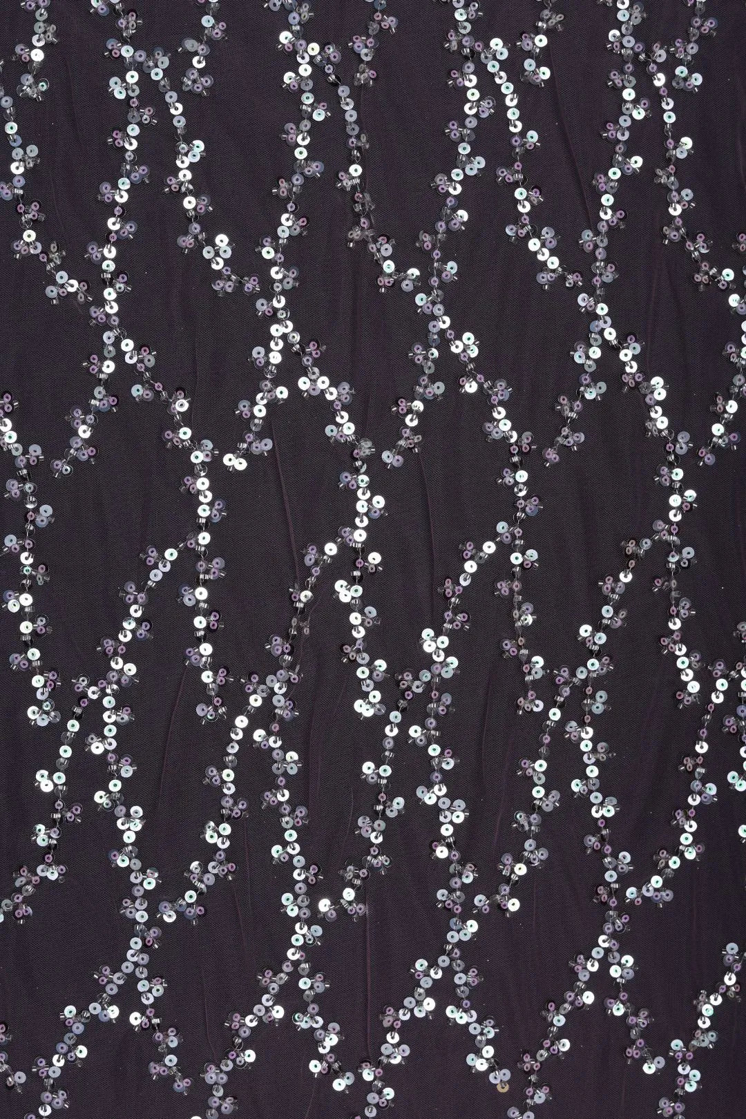 Purple Sequined Swirling Silver Pattern Fabric - غاجي والا إكسبورت Gajiwala Export