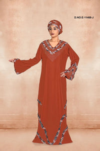 Radiant Kaftan with Jeweled V - Neck and Wave Trim - غاجي والا إكسبورت Gajiwala Export