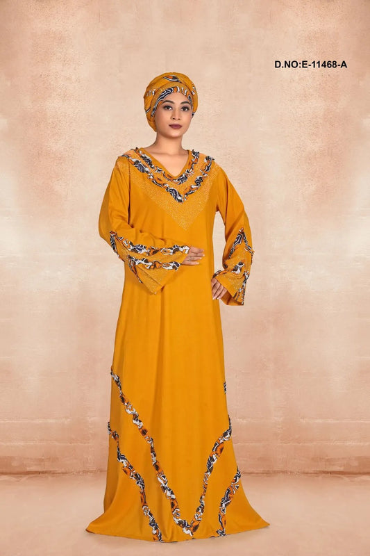 Radiant Kaftan with Jeweled V - Neck and Wave Trim - غاجي والا إكسبورت Gajiwala Export