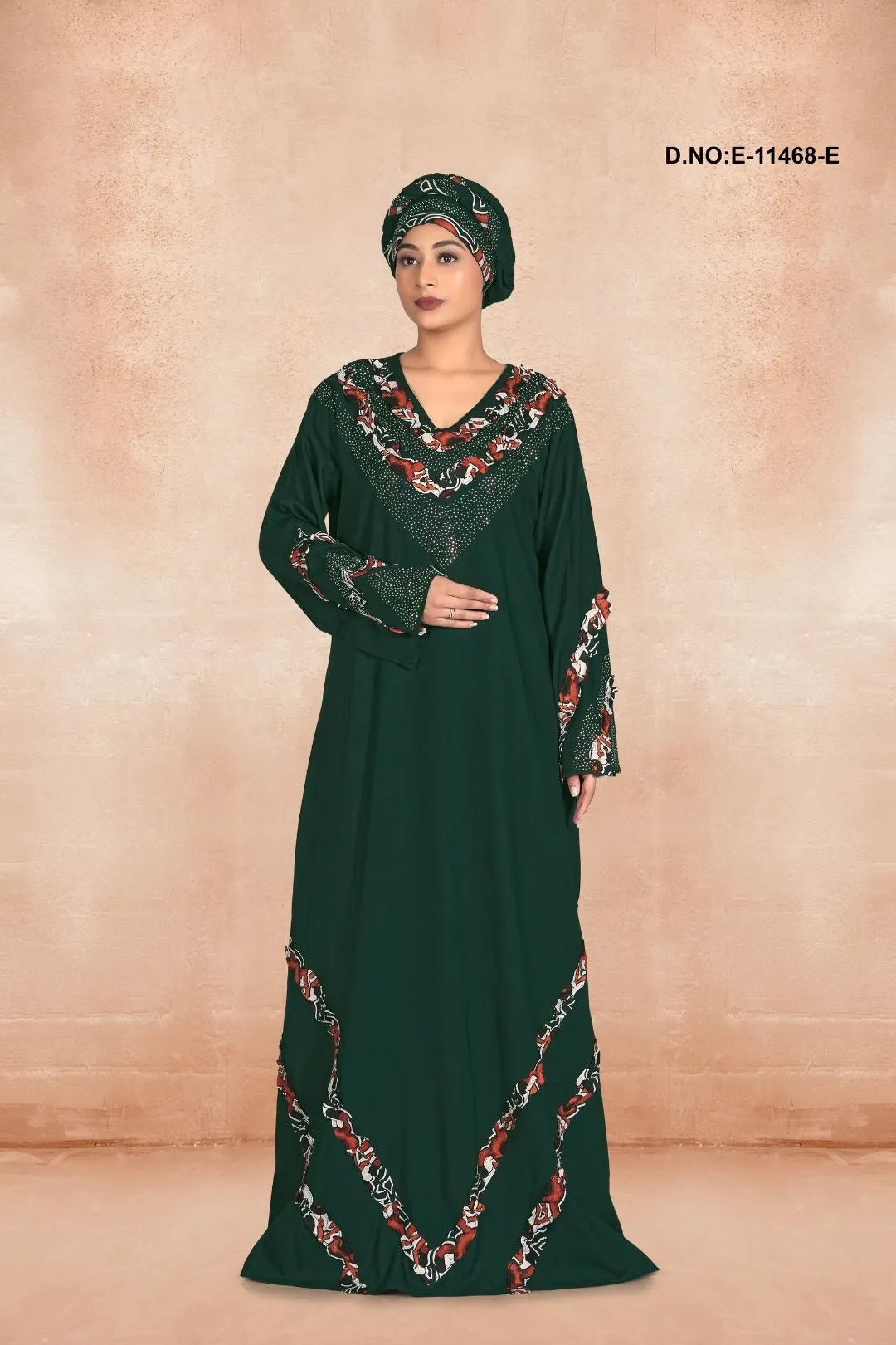 Radiant Kaftan with Jeweled V - Neck and Wave Trim - غاجي والا إكسبورت Gajiwala Export