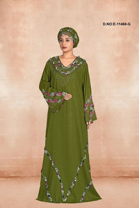 Radiant Kaftan with Jeweled V - Neck and Wave Trim - غاجي والا إكسبورت Gajiwala Export