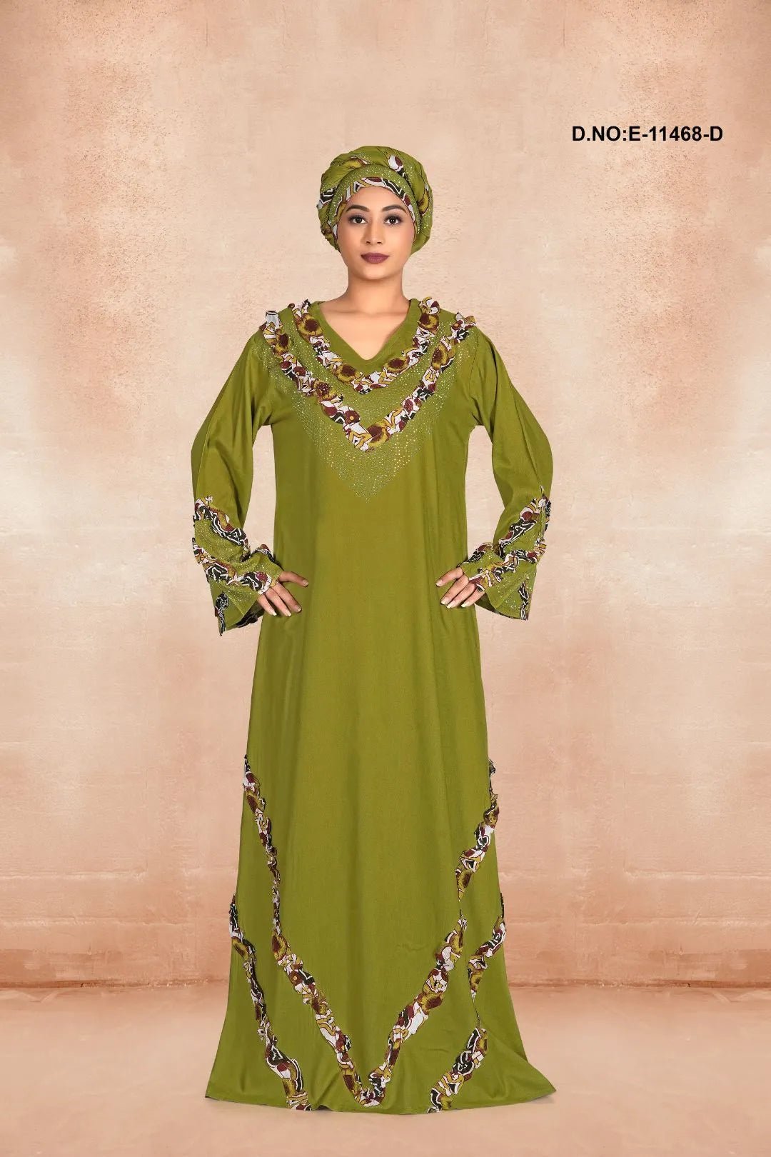 Radiant Kaftan with Jeweled V - Neck and Wave Trim - غاجي والا إكسبورت Gajiwala Export