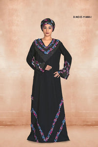Radiant Kaftan with Jeweled V - Neck and Wave Trim - غاجي والا إكسبورت Gajiwala Export