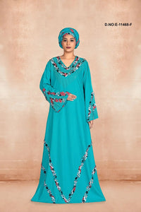 Radiant Kaftan with Jeweled V - Neck and Wave Trim - غاجي والا إكسبورت Gajiwala Export