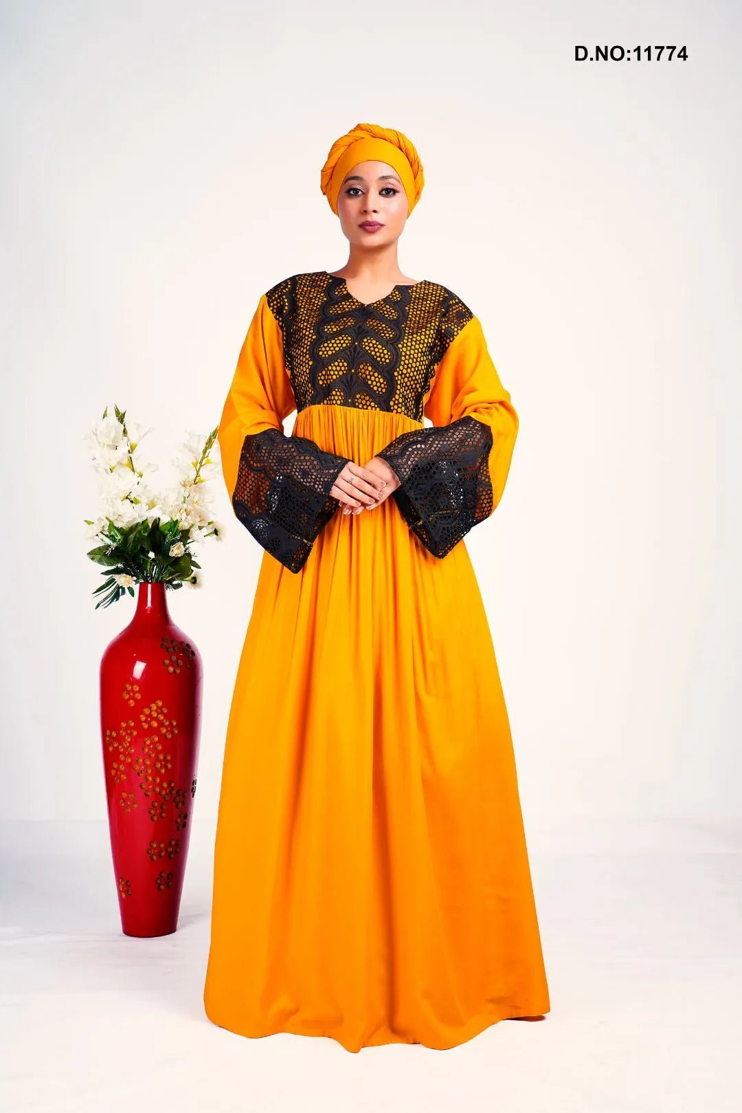 Rayon Chikankari Kaftan with Embroidered Yoke Design - غاجي والا إكسبورت Gajiwala Export