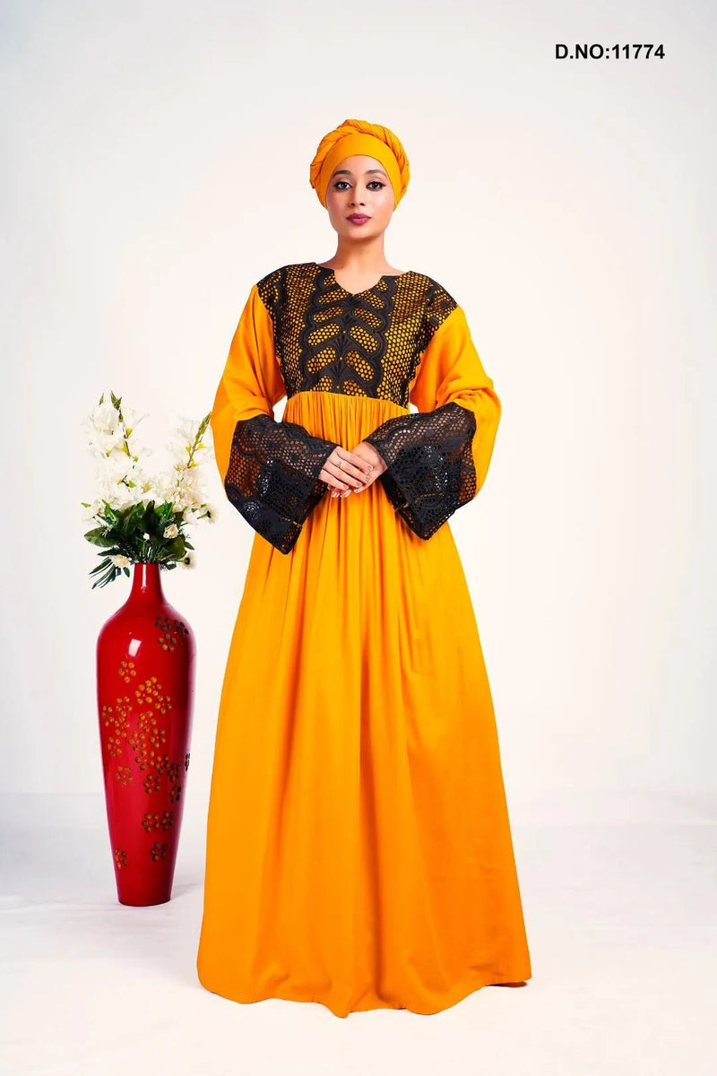 Rayon Chikankari Kaftan with Embroidered Yoke Design - غاجي والا إكسبورت Gajiwala Export