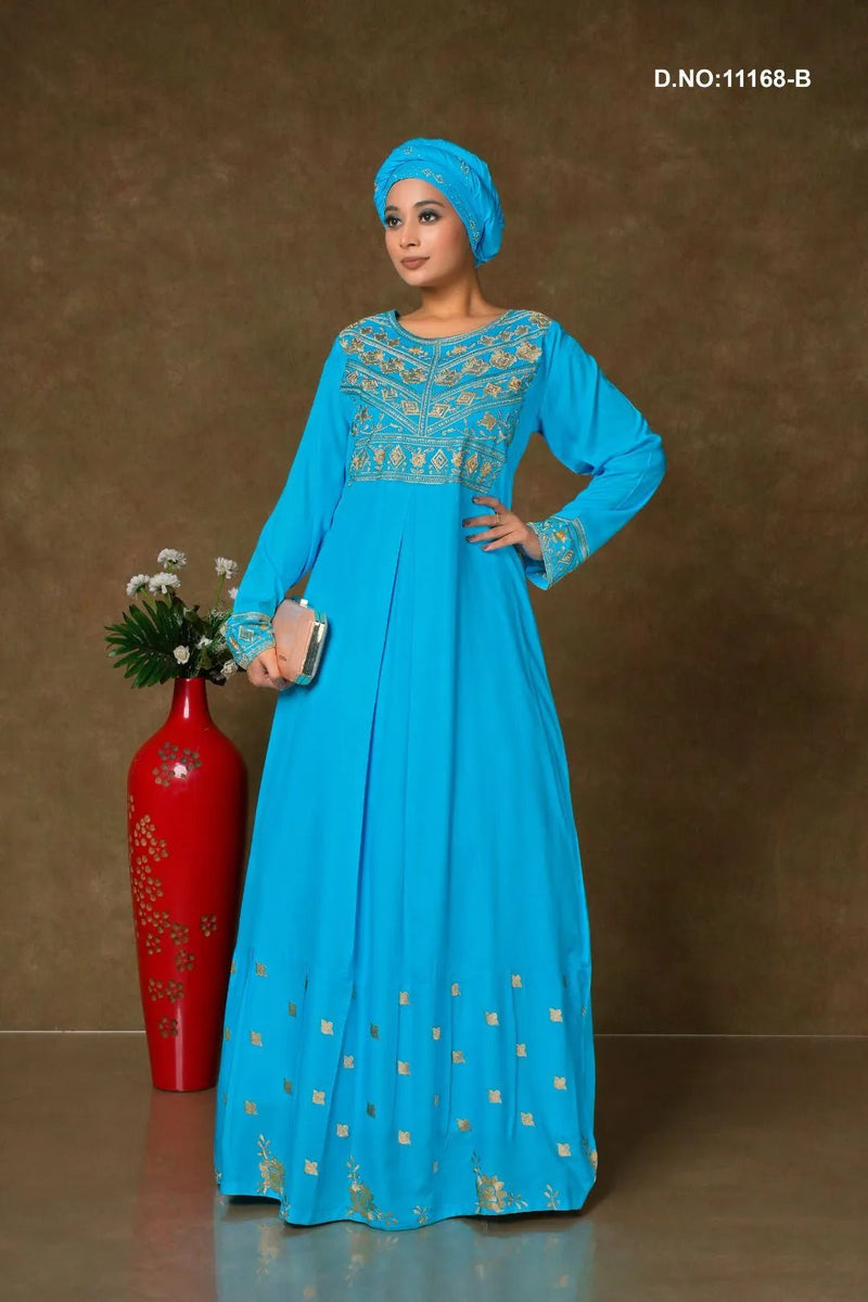 Rayon Embroidered Kaftan for Festive Modest Wear - غاجي والا إكسبورت Gajiwala Export