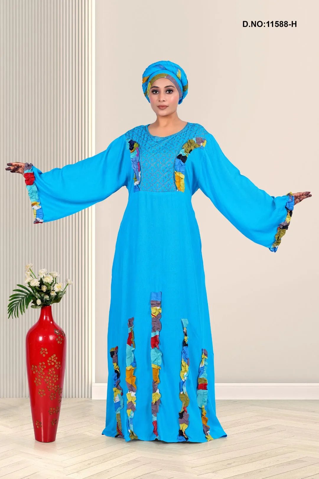 Rayon Embroidered Kaftan with Decorative Applique Work - غاجي والا إكسبورت Gajiwala Export