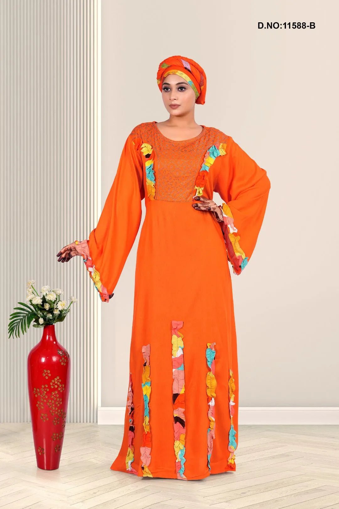 Rayon Embroidered Kaftan with Decorative Applique Work - غاجي والا إكسبورت Gajiwala Export